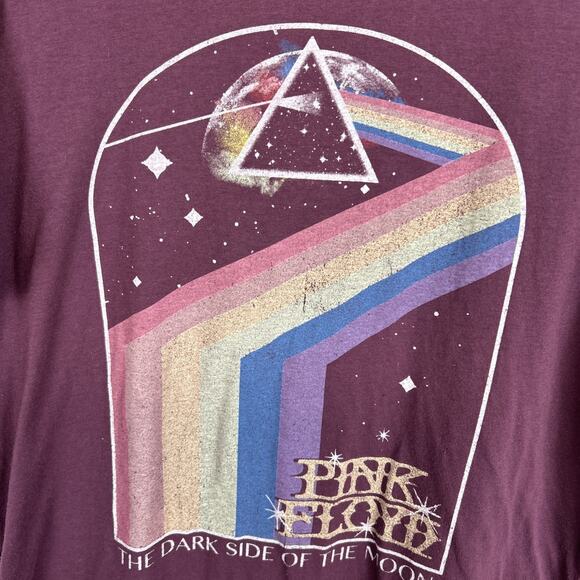 Pink Floyd "The Dark Side of the Moon" T-Shirt Size L Maroon Preowned - Picture 2 of 7